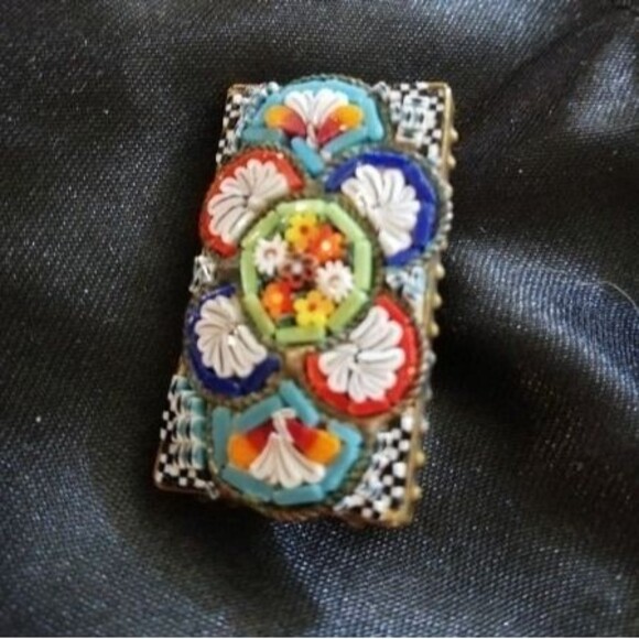 VTG Venetian Micro mosaic pin ITALY 1910-1930 Glass Art Brooch Antique Chic - Picture 9 of 12